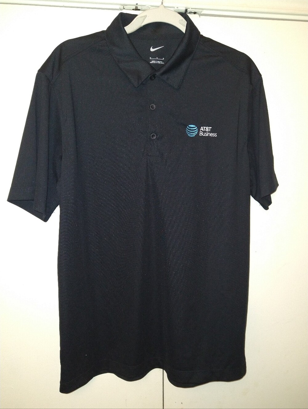 Nike Black Short Sleeve Polo Shirt Men's sz Medium AT&T Business Logo.